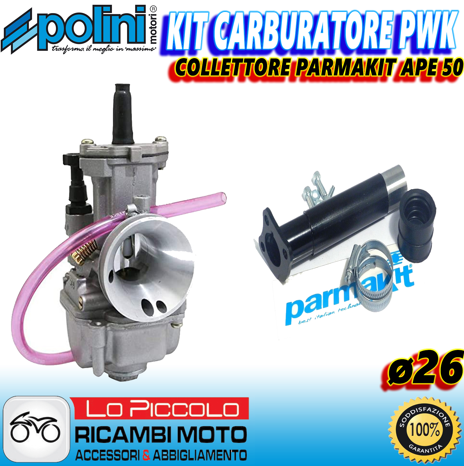 Carburatore Pwk Polini Collettore Parmakit Ape Per Modifica